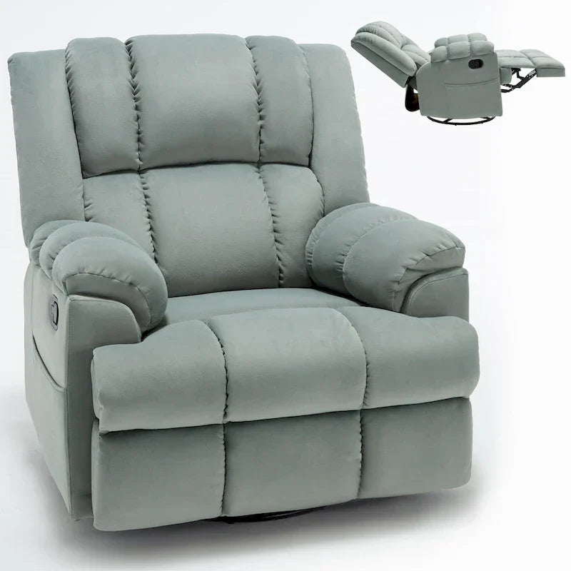 Lazy Boy Swivel Rocker Fabric Recliner Chair, Overstuffed Large Manual Recliner Glider with Pillow Top Arms and Cushion Back