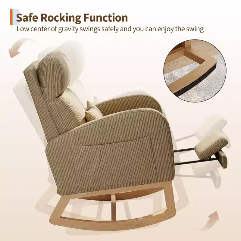 Modern Soft Rocking Chair with Pillow & Side Pockets, for Living Room, Bedroom