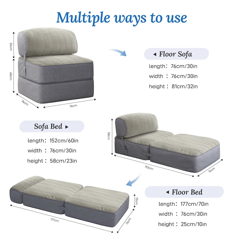 WOWMAX Convertible Folding Sofa Bed Folding Chair Bed with Back Bolster