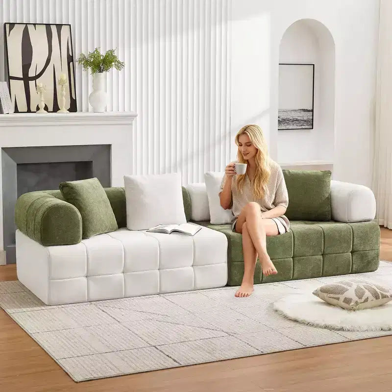 110.23 in. W Colorblock Modular 4-Seater Chenille Sofa with Curved Armrests