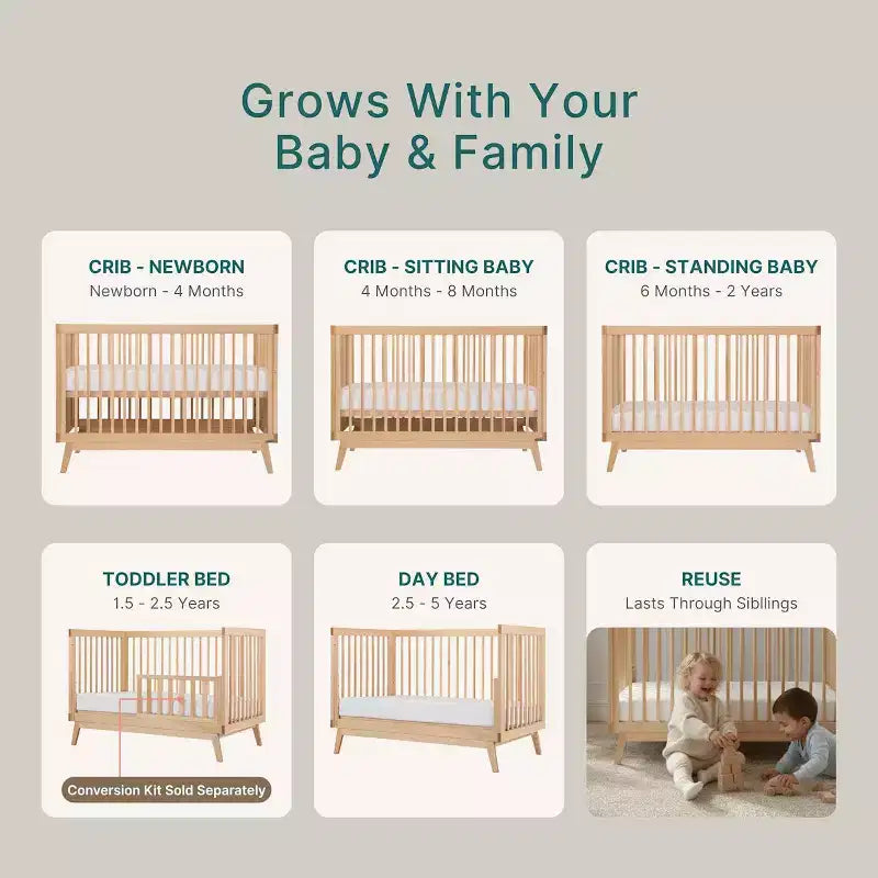 3-in-1 Convertible Crib, Solid European Beechwood, GREENGUARD Gold Certified, Made in Italy