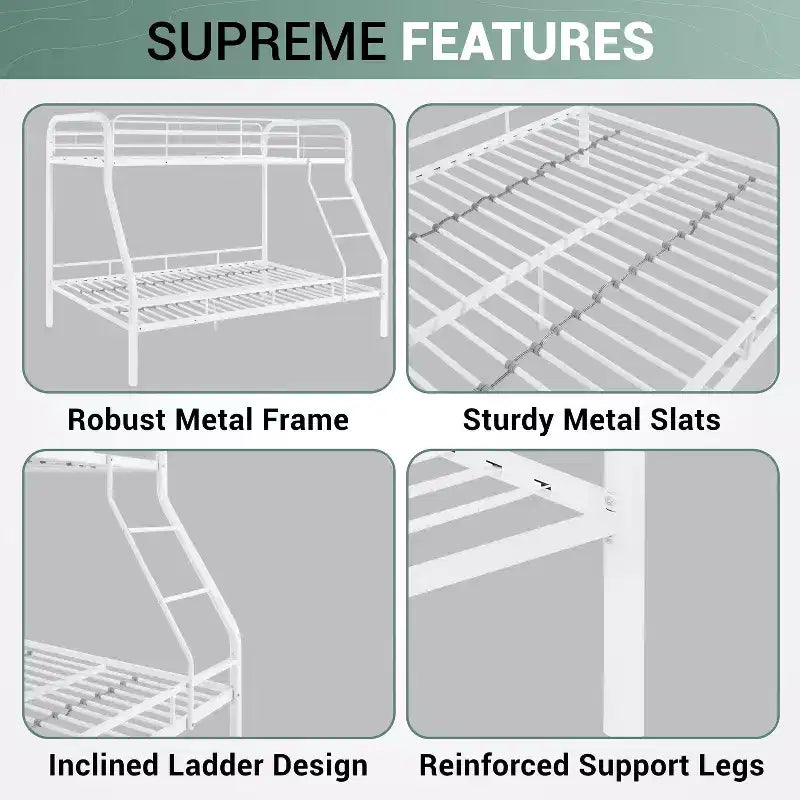 Full Metal Bunk Bed Low Height Safety Design with Guardrails, Angled Ladder and Underbed Storage