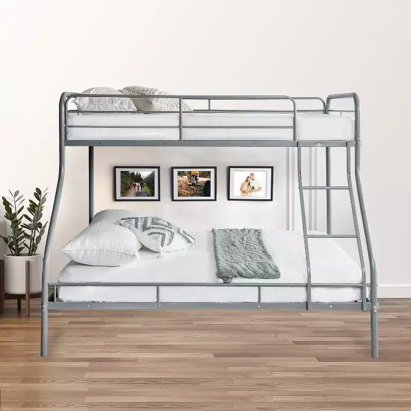 Full Metal Bunk Bed Low Height Safety Design with Guardrails, Angled Ladder and Underbed Storage