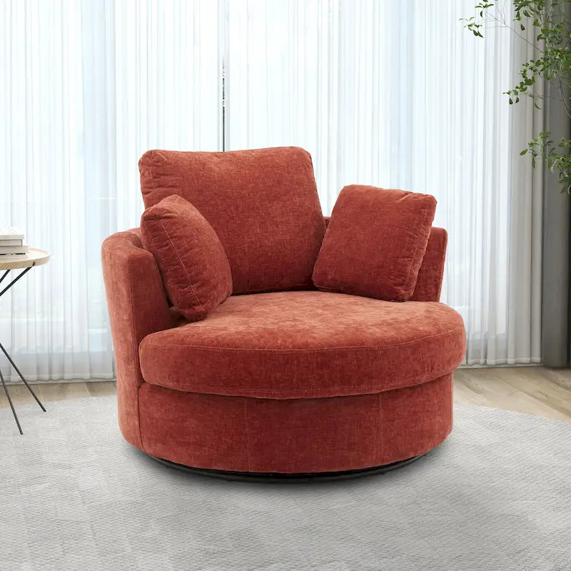 Upholstered Swivel Barrel Armchair Club Chair With Metal Base