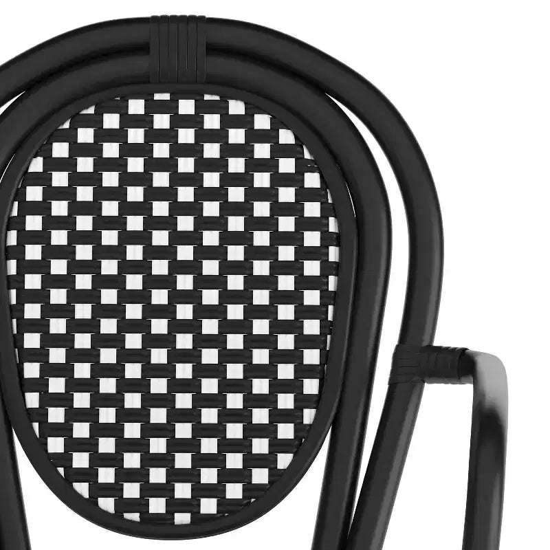 Flash Furniture 4 Pack Lourdes Indoor/Outdoor Commercial Thonet Bistro Stacking Chair with Arms, PE Rattan and Aluminum Frame
