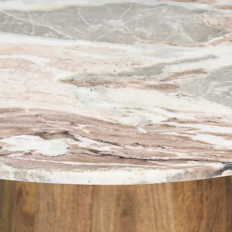 Allyson Round Medium Brown w/ Pink Marble Pedestal Dining Table - 42.0L x 42.0W x 30.0H