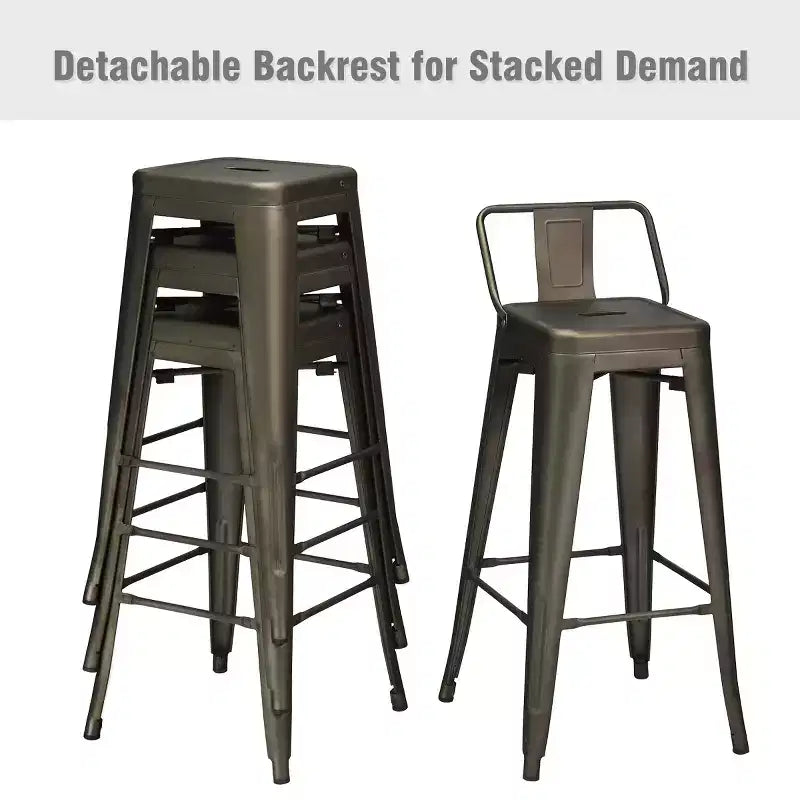 Costway Set of 4 Metal Bar Stools 30 Bar Height Barstools Industrial W/ Low Back Steel