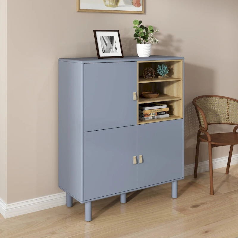 Multifunctional Storage cabinet with door, modern sideboard cabinet, wooden storage cabinet, leather handle drawer cabinet