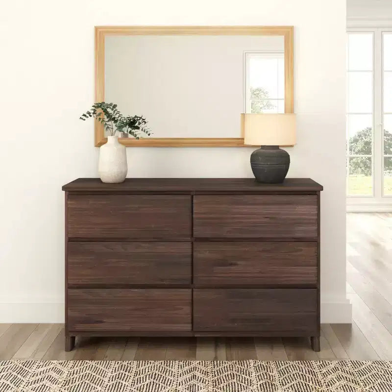Solid Wood Farmhouse 6 Drawer Dresser