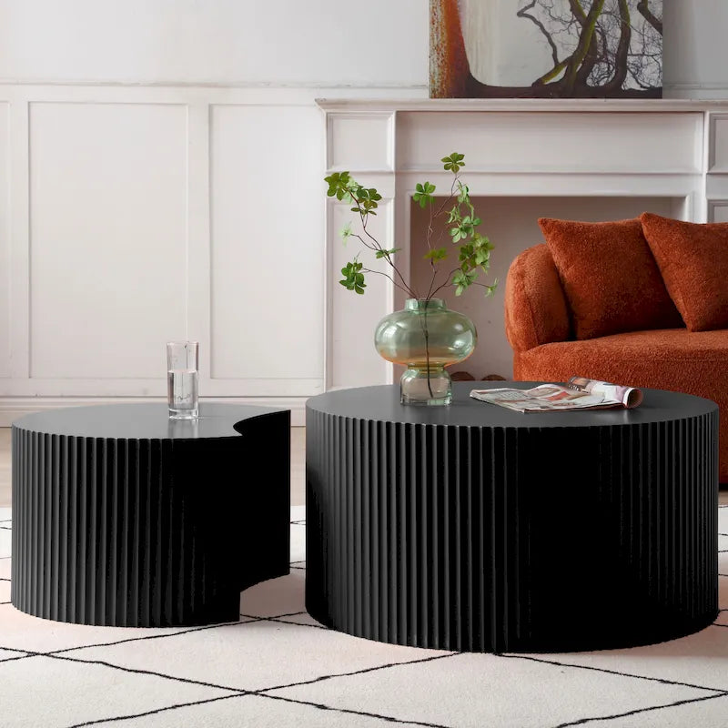 Modern Glam Round End Nesting Coffee Table Set for Living Room (Set of 2) No Assembled