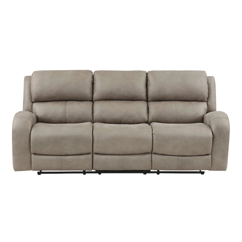 Patsy 85 Inch Manual Double Recliner Sofa, Brown Tufted Back Microfiber