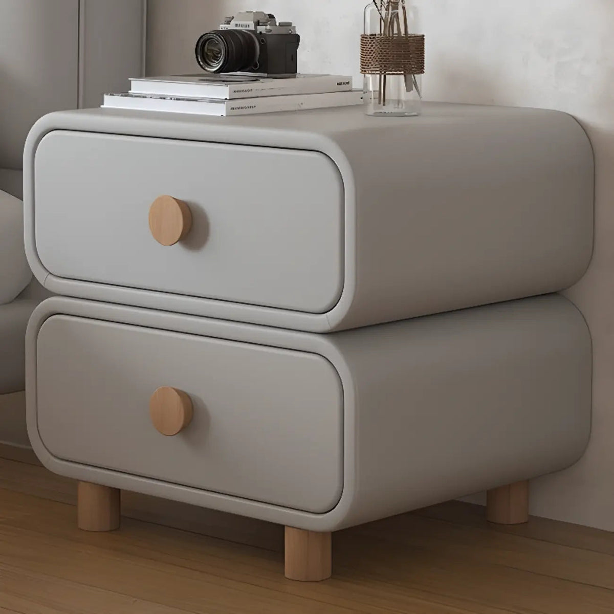 Pleather Scandinavian Nightstand With Faux Leather Finish