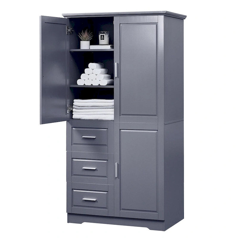 Tall and Wide Storage Cabinet with Doors for Bathroom, Three Drawers