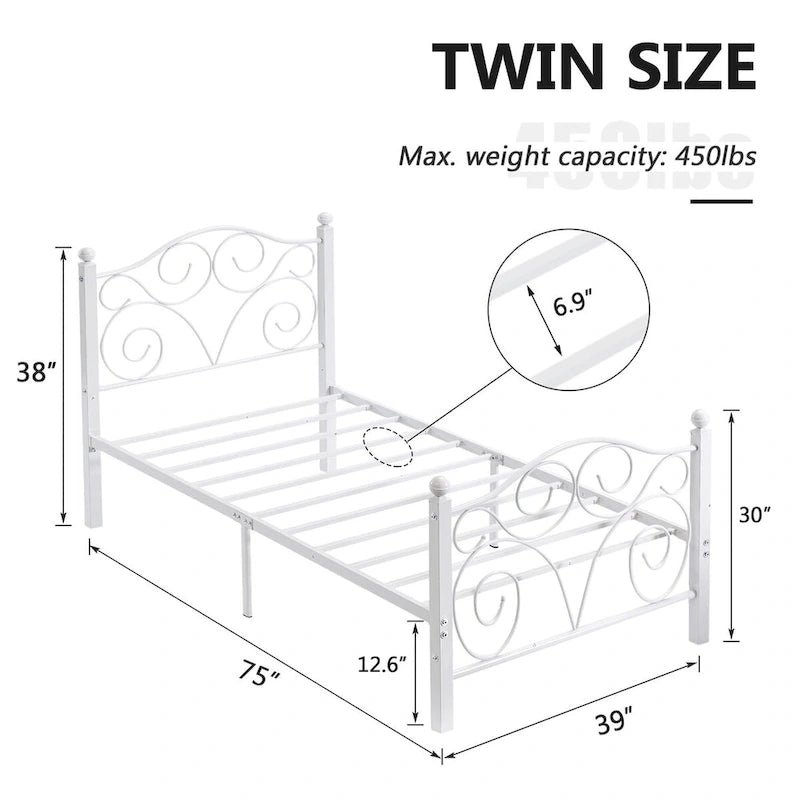 Javlergo Victoria Metal Platform Bed Frame with Headboard and Footboard