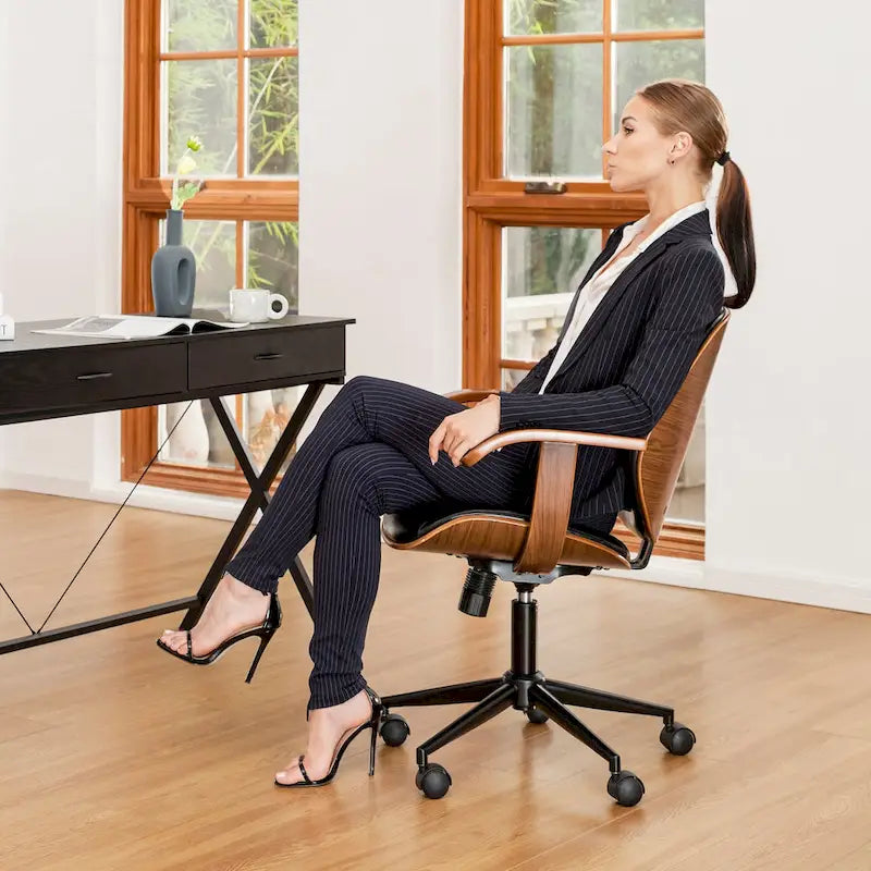 Glitzhome Leatherette Adjustable Swivel Desk Office Chair with Armrest Ergonomic Design