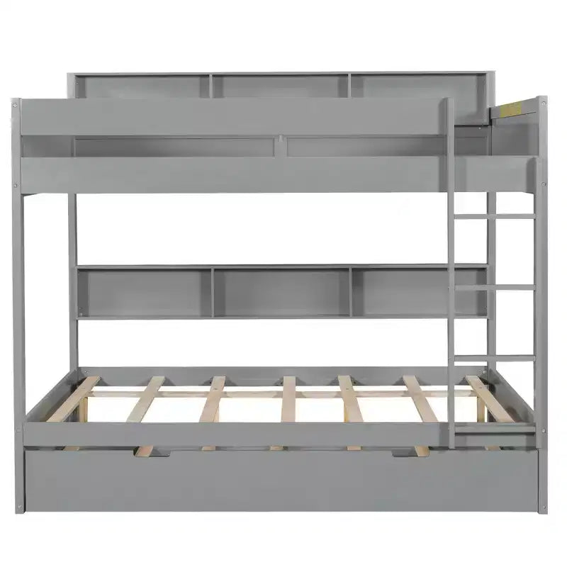 Luxystar Modern Full over Full Bunk Bed with Shelves and Trundle