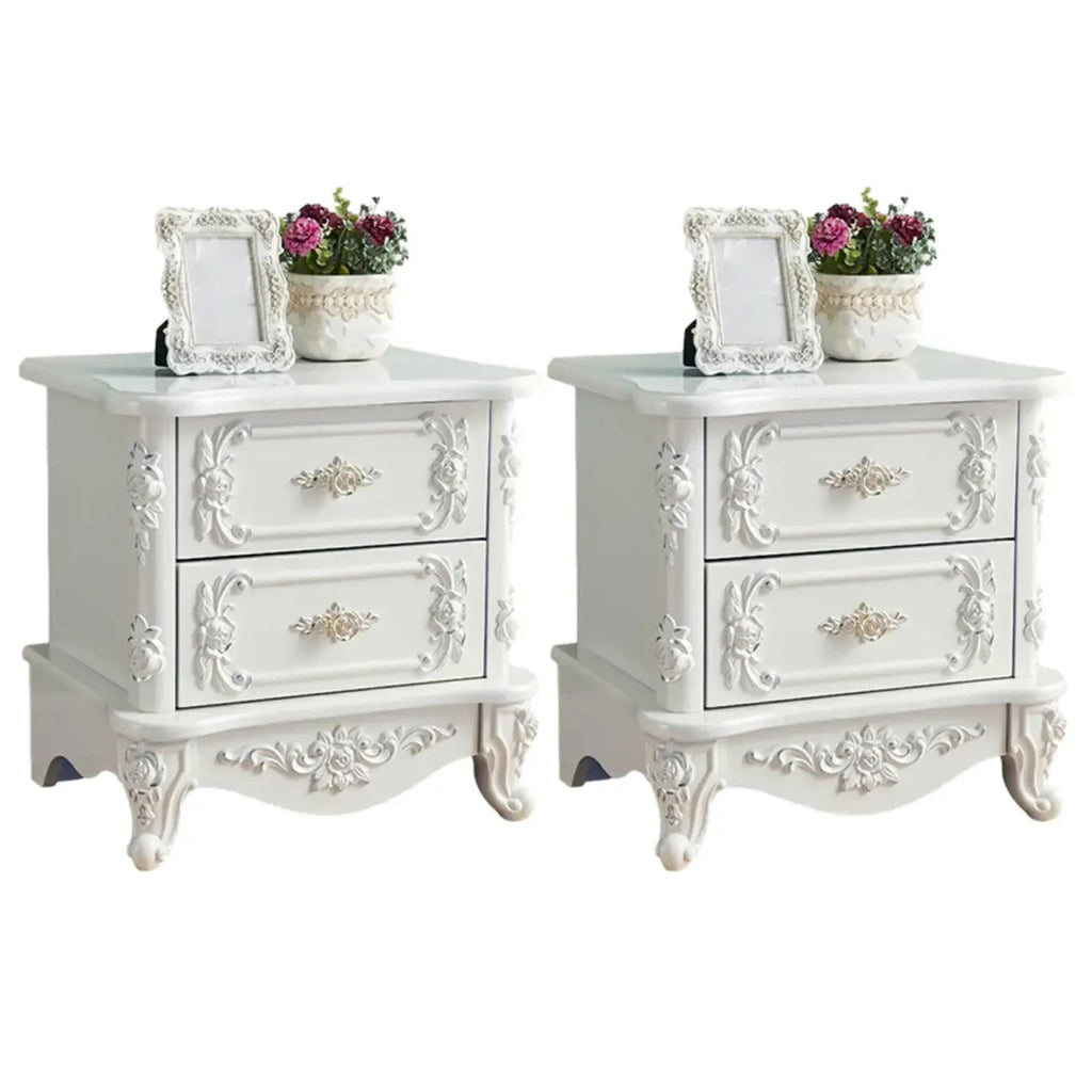 Traditional White Wood Carved 3-Drawer Nightstand