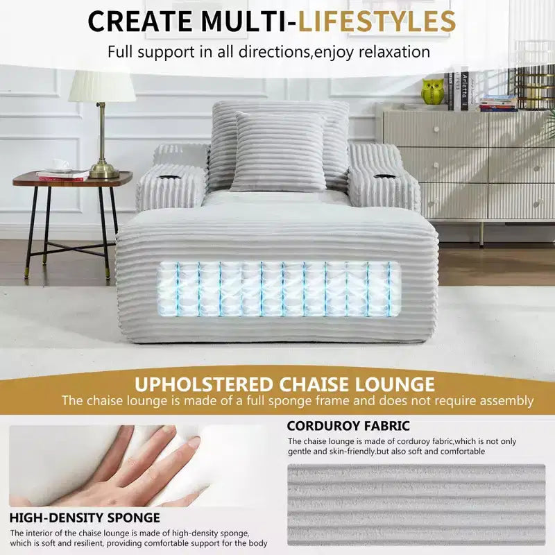 67 Chaise Lounge Chair, Indoor Sleeper Sofa Bed with 2 Pillows, Boneless Single Sofa Couch for Living Room, No Assembly Required