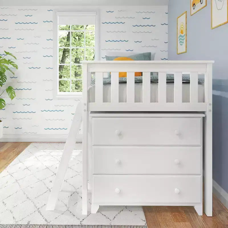 Max & Lily Twin-Size Low Loft with Pull-Out Desk and 3-Drawer Dressers