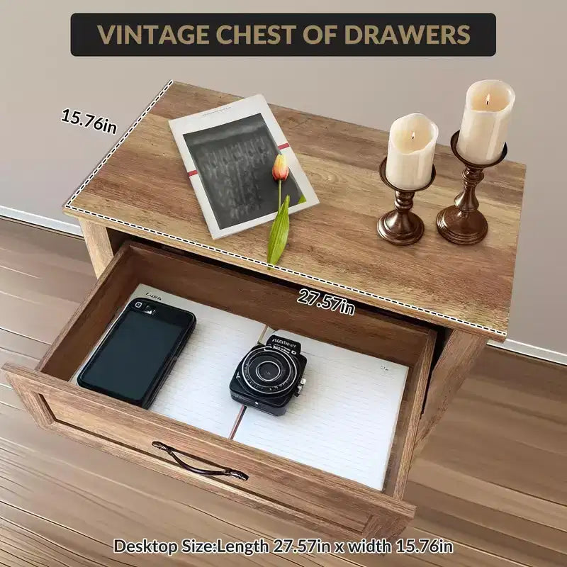 Farmhouse Dresser, Rustic Wood 5 Drawer Dresser for Closet, Tall Chest of Drawers with Metal Handles