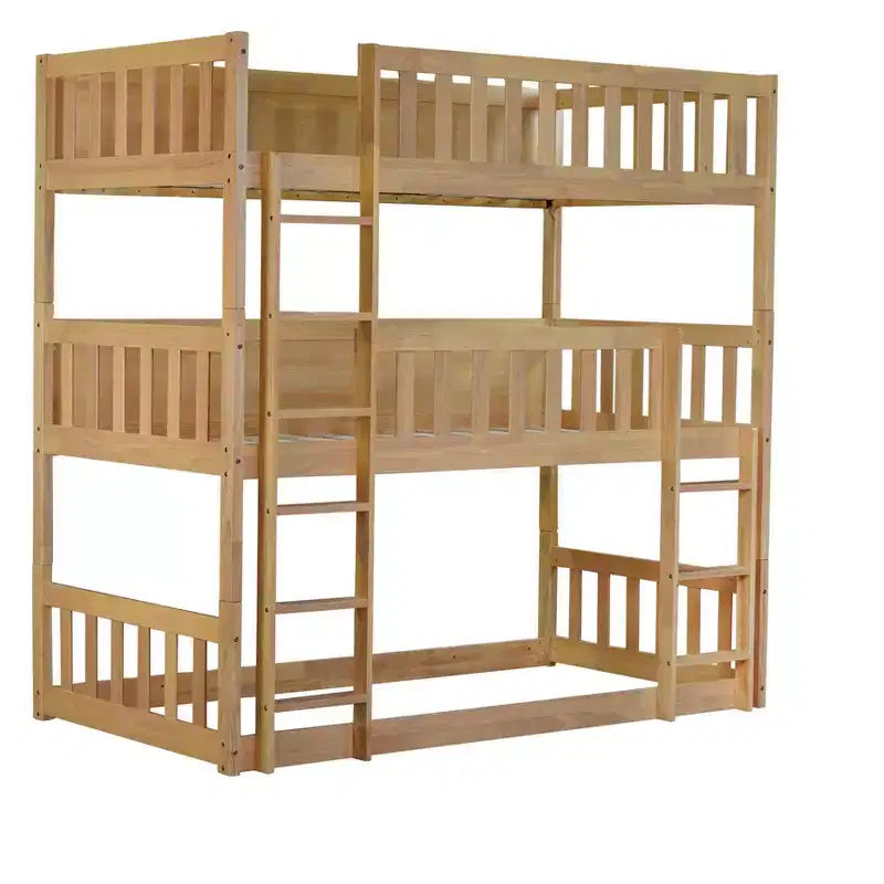 Triple Twin Bunk for Kids, Twin over Twin over Twin Detachable Bunk Bed with Ladder and Guardrail, Separate into 3 Beds