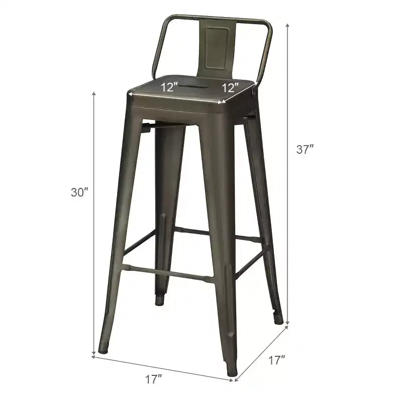 Costway Set of 4 Metal Bar Stools 30 Bar Height Barstools Industrial W/ Low Back Steel