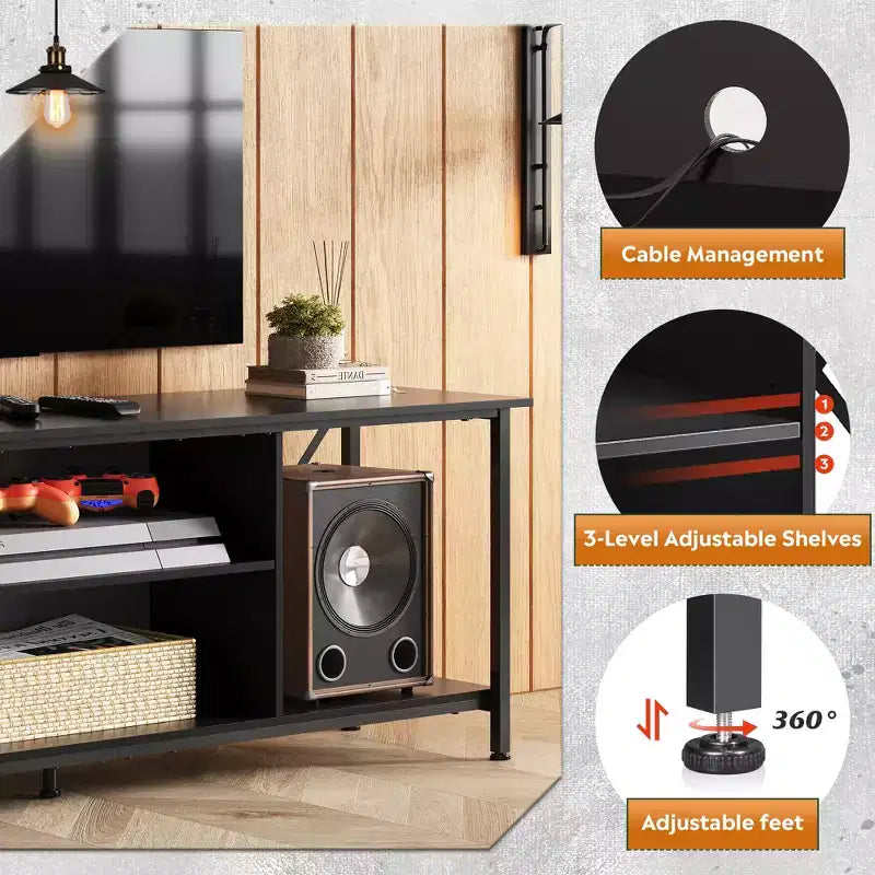 Rustic Industrial TV Stand for 55-65 TVs with Storage & Cable Management