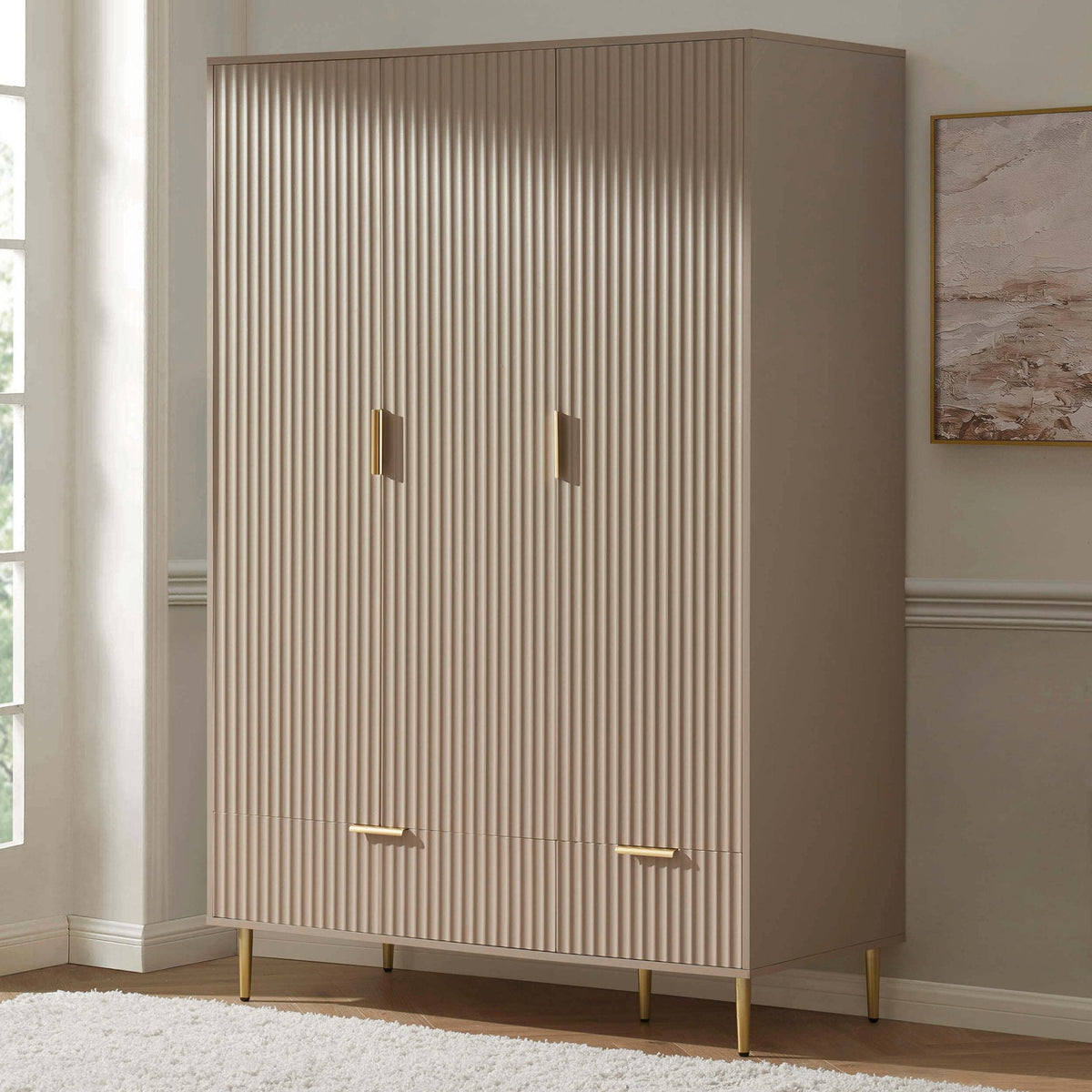 3 Door Wardrobe with Drawers - Taupe