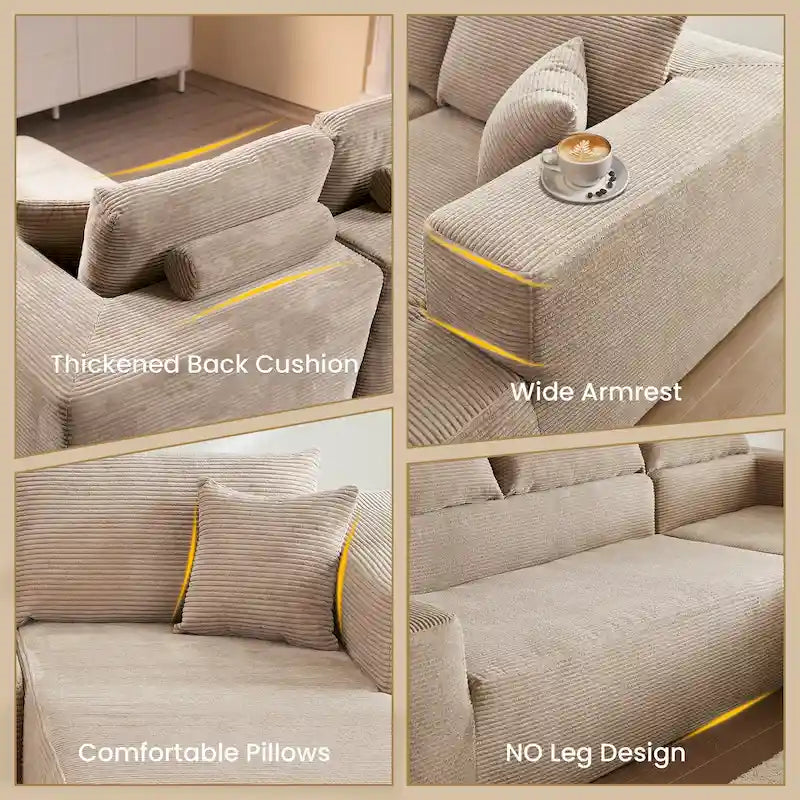 HOOOWOOO Modern Minimalist Style Sectional Couch Modular Corduroy Sofa for Living Room