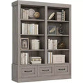 64 H Bookshelves and Bookcases, Bookshelf with 3 Storage Drawers4 Tier Double Wide Open Shelffor Office Living Room