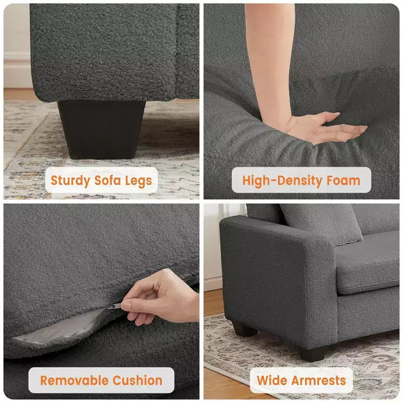 83W Modern 3-Seater Sofa with Deep Seat, Soft Fabric, Wide Armrest, Removable Washable Cushion Cover