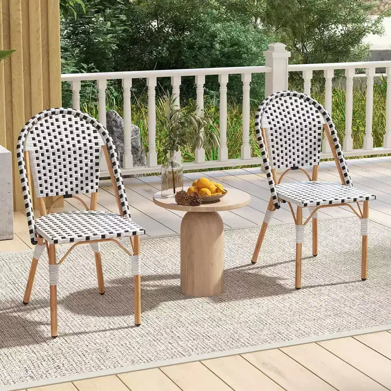 Costway French Bistro Chair Set of 4 w/ Hand-woven Rattan Galvanized Metal Frame Outdoor