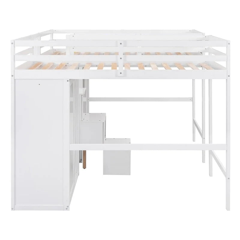 Double Twin Loft Beds with Wardrobes and Staircase