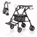 Portable Collapsible Wheelchair for Adults, 299lb Capacity, 6 Wheels, Adjustable Height, Underseat Storage, Comfortable Seat & Foot Pedal
