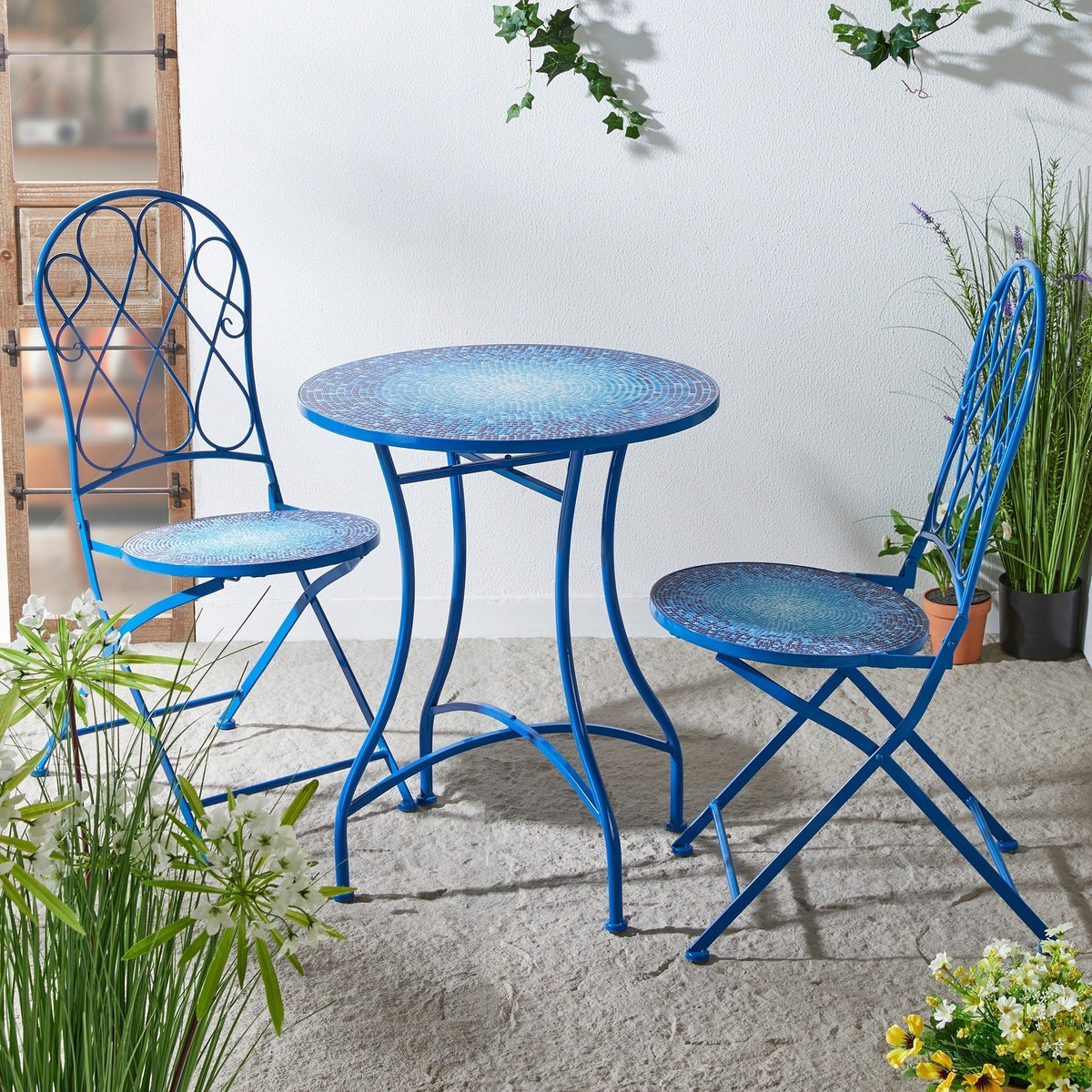 Glitzhome Outdoor Metal Folding Bistro Set 3PCS Patio Table Chairs