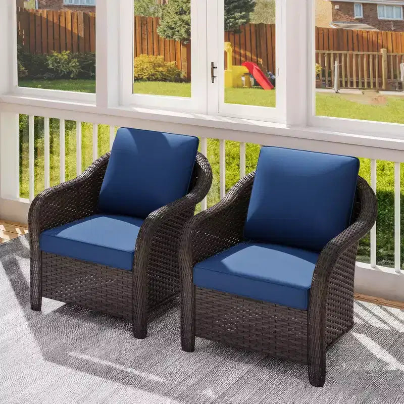 UPTIOT 2-person Outdoor Rattan Armchairs With Cushions