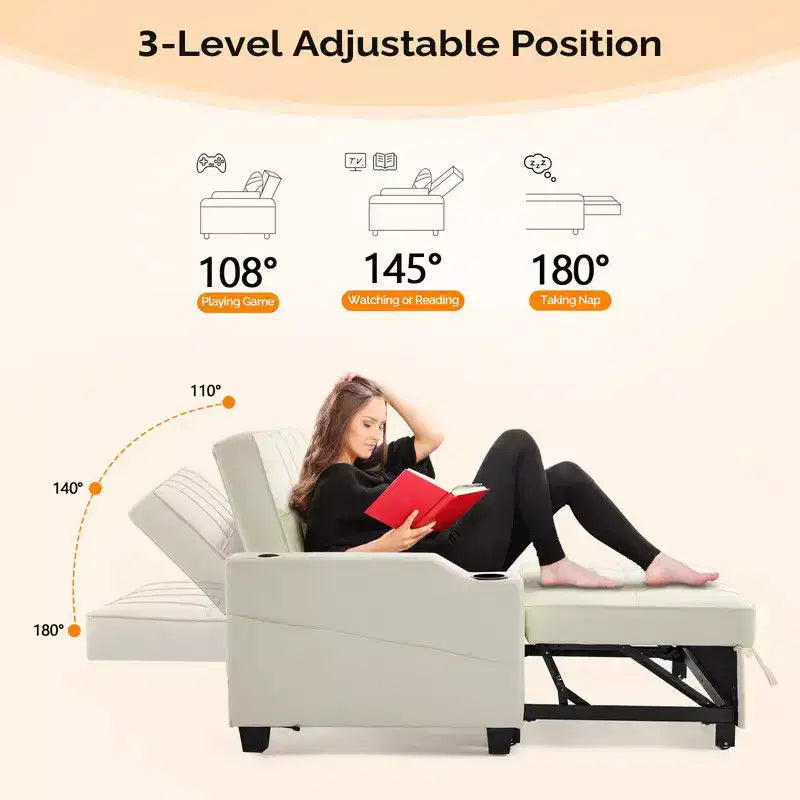 Upholstered Cats Claw Leather Convertible Reclining Sleeper Sofa Bed With Cushions For Small Spaces