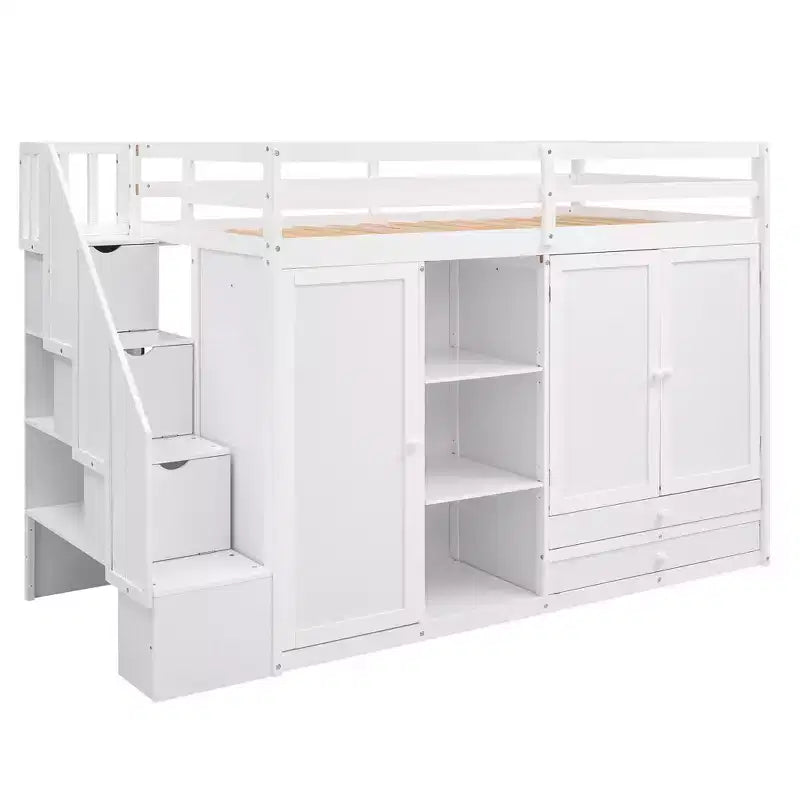 93.3 Functional Loft Bed with Wardrobes, Shelves, Drawers and Storage Ladder