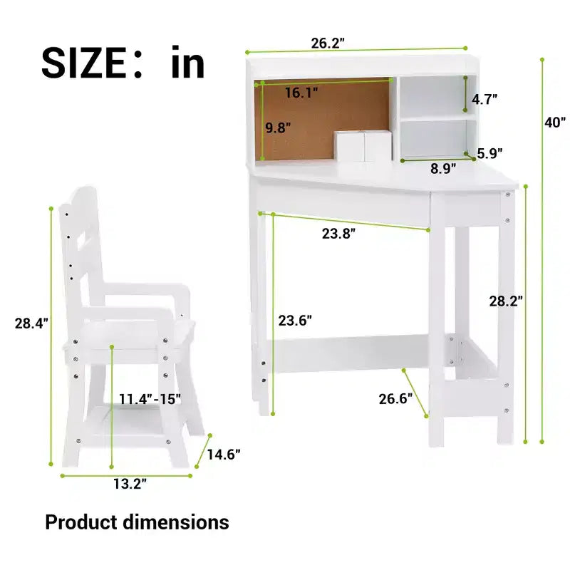 COZONY Kids Corner Desk and Chair Set, L-Shaped Study Table for Boys and Girls Ages 38