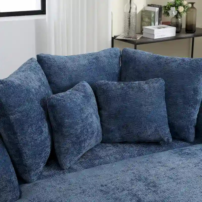 Modern Sofa Chair Round Accent Barrel Chair With 5 Pillows and Optional Ottoman