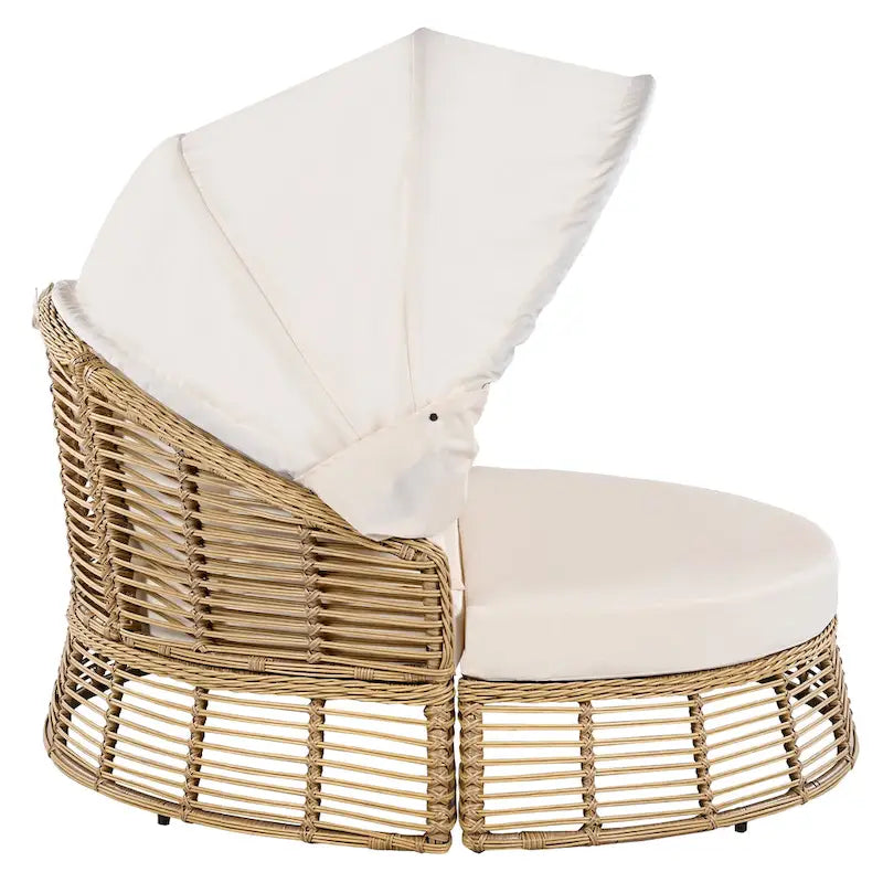 Outdoor Rattan Round Daybed with Canopy & Removable Cushions