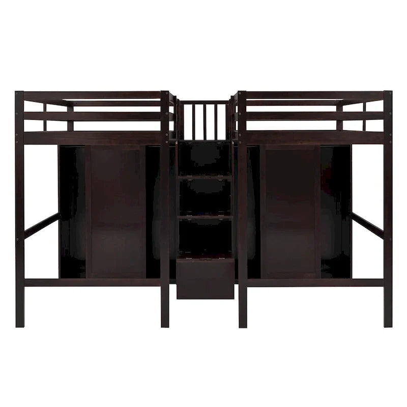 Double Twin Loft Beds with Wardrobes and Staircase