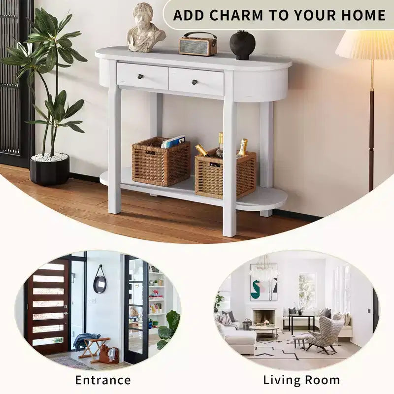 Okak Elegant Console Table with Smooth Glaze, Entry Table with Curved Design and 2 Drawers, Accent Table for Living Room, Hallway