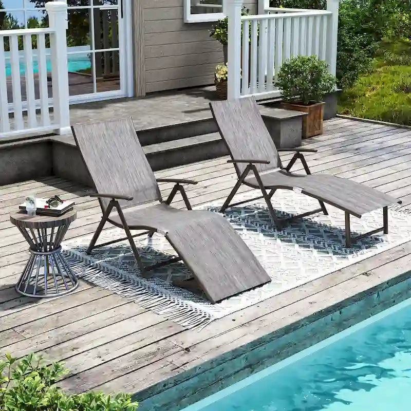 Pellebant 2PCS Adjustable Aluminum Patio Chaise Lounge Chair - N/A