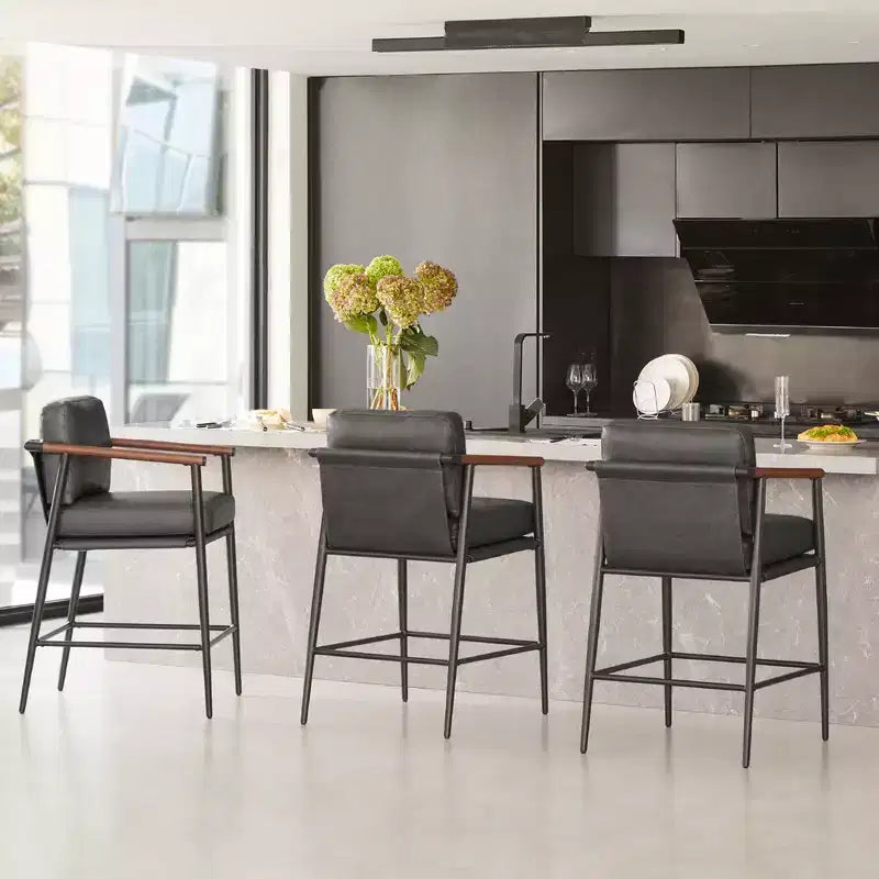 Spruce&Spring Modern Counter Stools with Arm & Metal Frame Set of 2