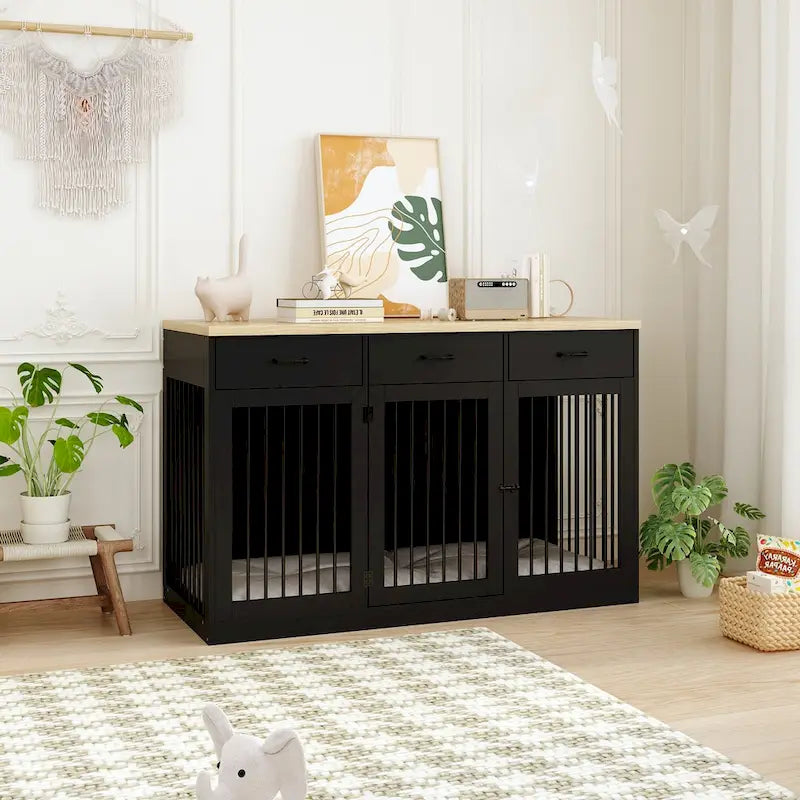 Modern Large Dog Crate with Storage Drawers - Elegant Espresso Finish