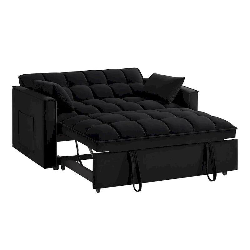 4-in-1 Pull-Out Sleeper Sofa Bed - Loveseat in Velvet -Convertible Couch Bed with Reclining Backrest,2 Side Pockets