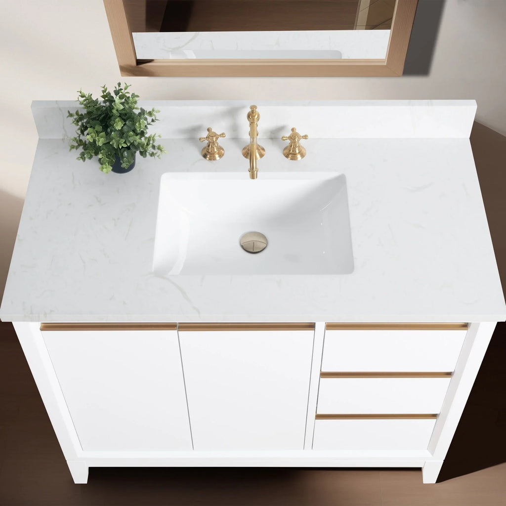 Vanity Art Bathroom Vanity with Ceramic Sink and Engineered Marble Top
