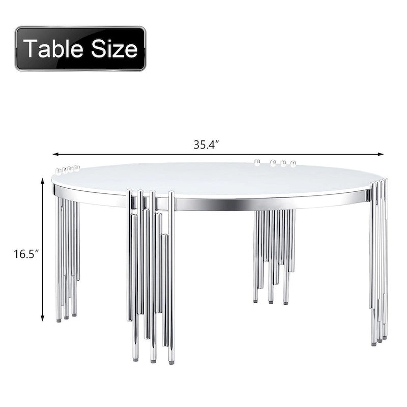 Round Tempered Glass Coffee Table with 3 Tiers 360 Degrees Rotating Top
