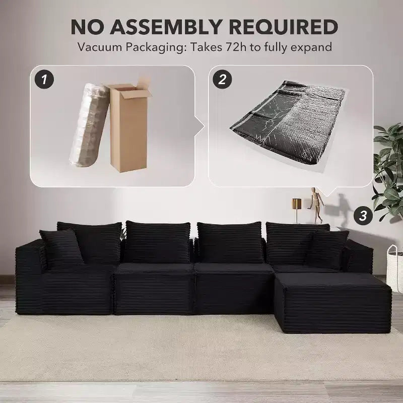 107/ 137 Modular Sectional Cloud Couch,Deep Seat Boneless Couch,Convertible Comfy Floor Sofas with Ottomans and Memory Foam